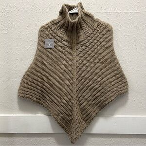 Gelso Bianco Acrylic Wool Blend Light Brown Knit Mock Neck Poncho One Size NWT